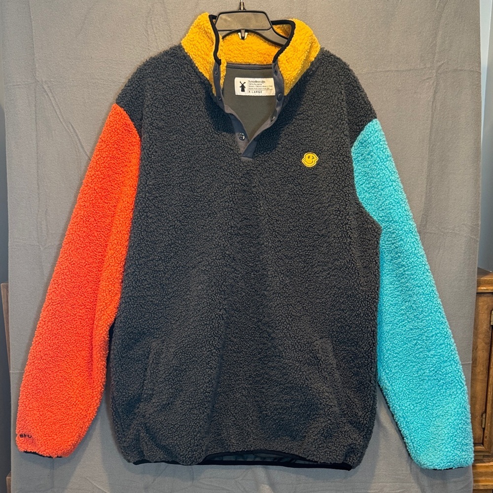 Dutch Bros Black Pullover Fleece with Colorful Sleeves